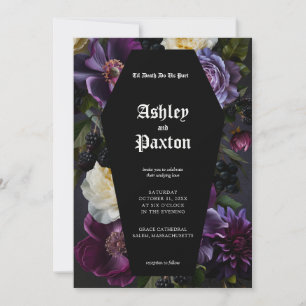 Moody Elegant Purple Gothic Garden Floral Wedding Invitation