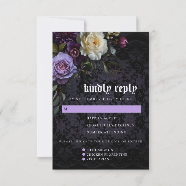 Moody Elegant Purple Gothic Garden  | Meal Options RSVP Card (Front)