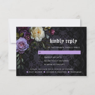 Moody Elegant Purple Gothic Garden Meal Options RSVP Card