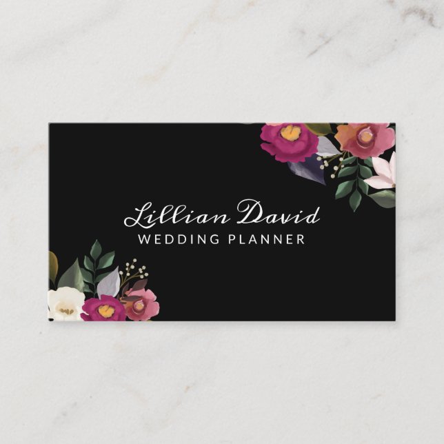Moody & Elegant Watercolor Floral Arrangement Business Card (Front)