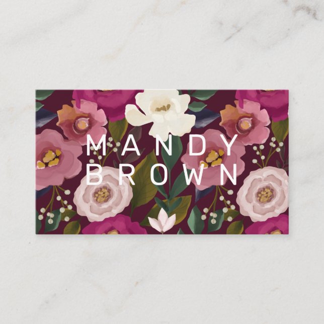 Moody & Elegant Watercolor Floral Arrangment Business Card (Front)