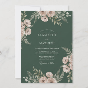 Moody Emerald Ranunculus Eucalyptus Wedding Invitation