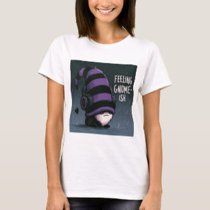 Moody Emo Gnome Illustration With Headphones T-Shirt