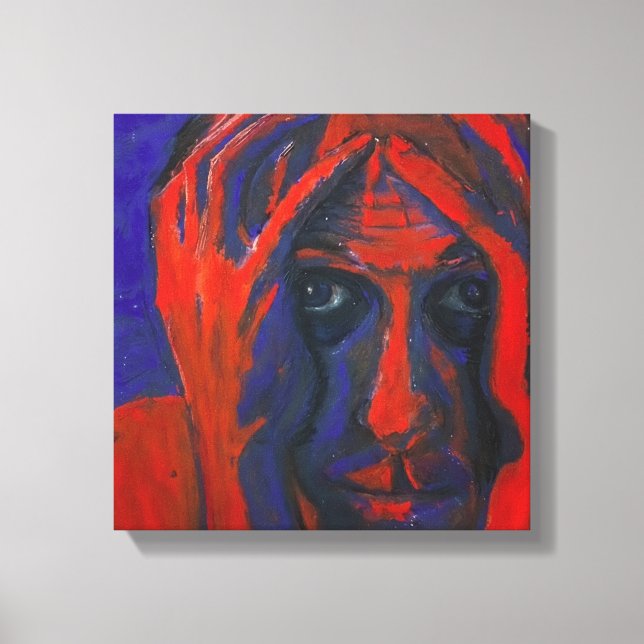 Moody Expressionist Portrait Red and Blue Emotiona Canvas Print (Front)