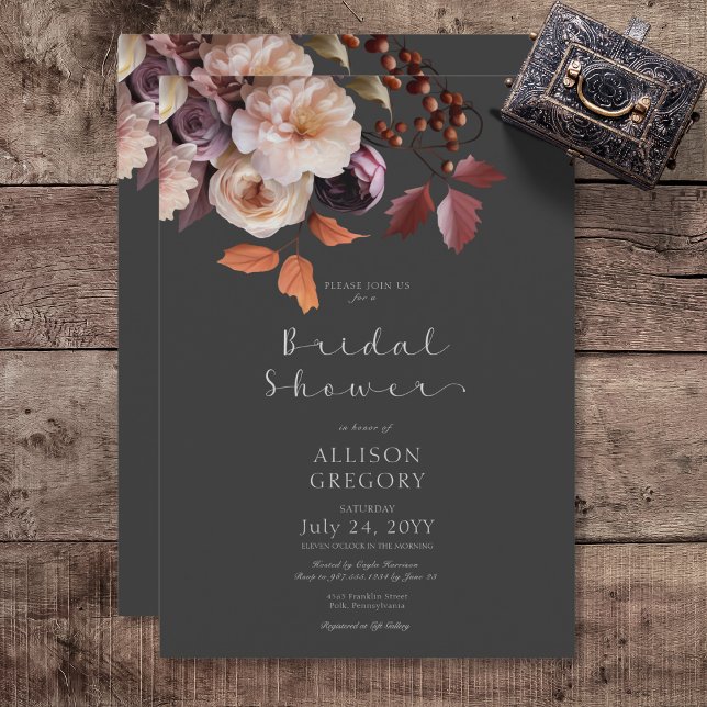 Moody Fall Burgundy & Cream Peonies Bridal Shower Invitation (Moody Fall Burgundy & Cream Peonies Bridal Shower Invitation)
