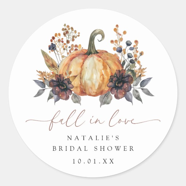 Moody Fall Floral Bridal Shower Classic Round Sticker (Front)