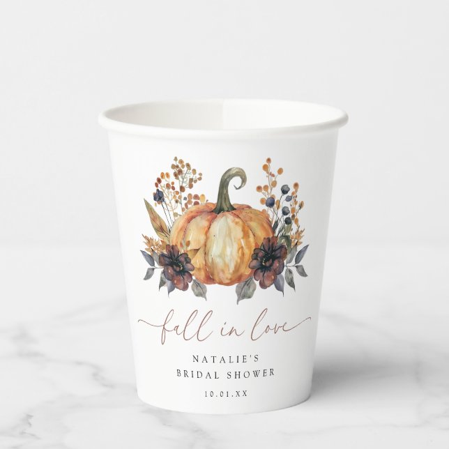 Moody Fall Floral Bridal Shower Paper Cups (Left)