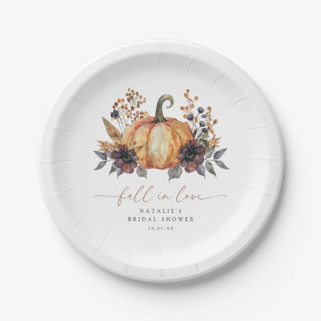 Moody Fall Floral Bridal Shower Paper Plate (Front)