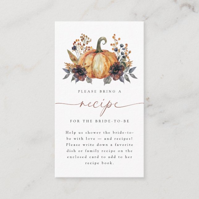 Moody Fall Floral Bridal Shower Recipe Request Enclosure Card (Front)