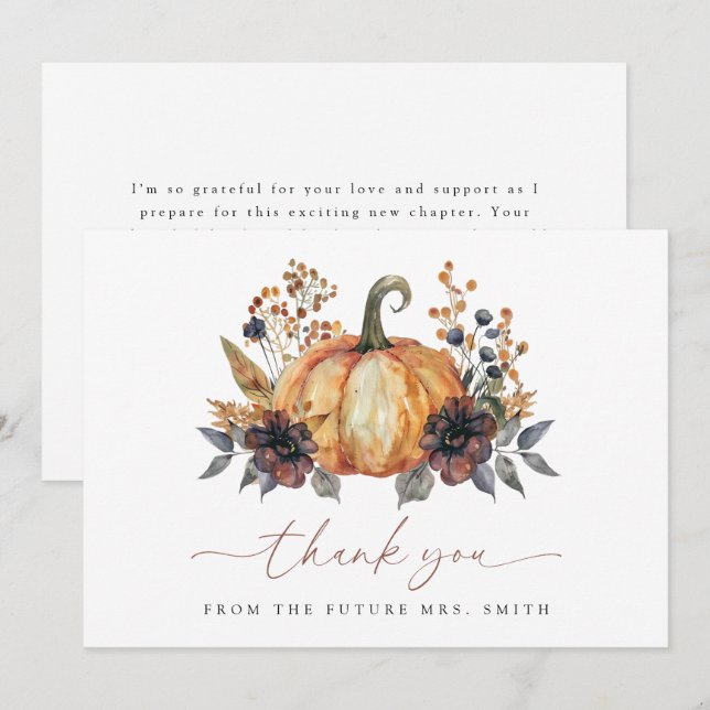 Moody Fall Floral Bridal Shower Thank You Card (Front/Back)