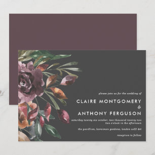 Moody Fall Floral Burst Watercolor Wedding Invitation
