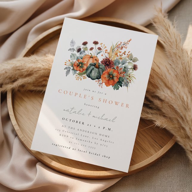 Moody Fall Floral Pumpkin Couple's Shower Invitation (Creator Uploaded)