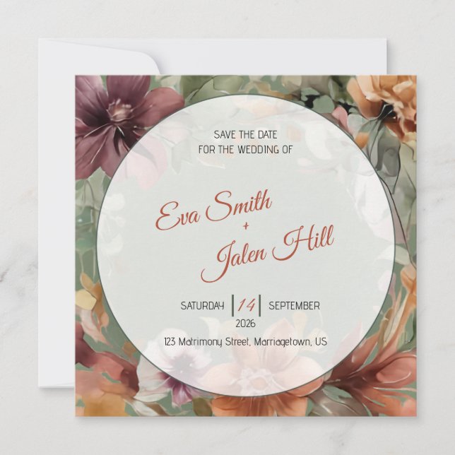 Moody Fall Floral Save the Date Card (Front)