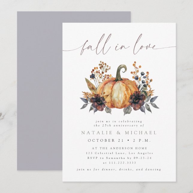 Moody Fall Floral Wedding Anniversary Invitation (Front/Back)
