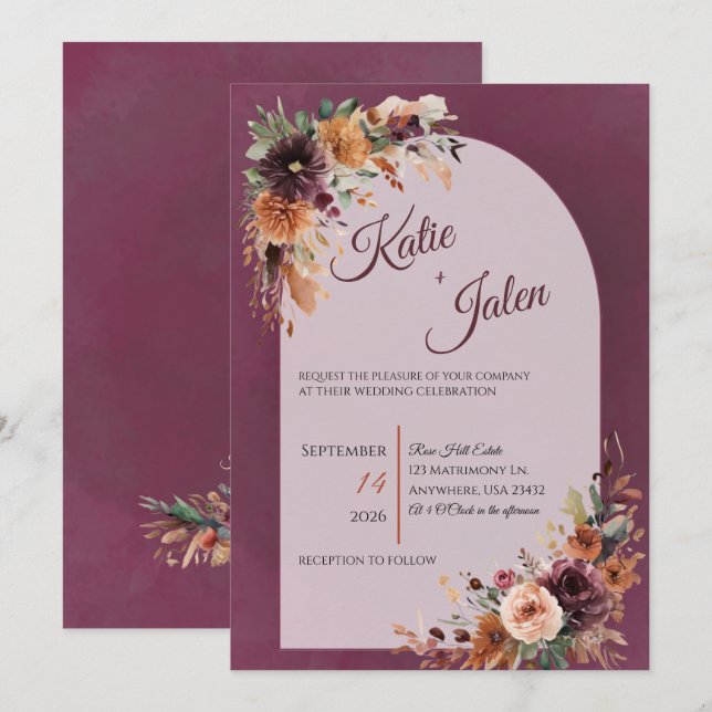 Moody Fall Floral Wedding Invitation  (Front/Back)