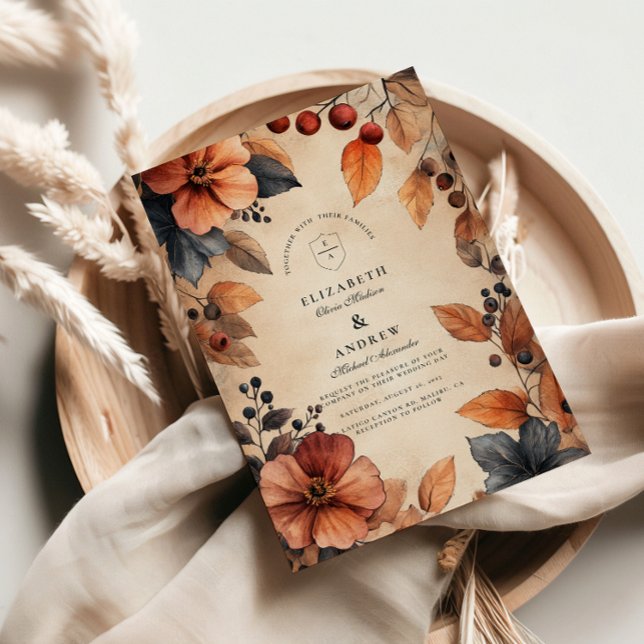 Moody Fall Floral Wedding Vintage Style Invitation (Creator Uploaded)