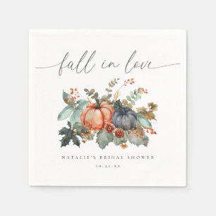 Moody Fall in Love Floral Pumpkin Bridal Shower Napkin