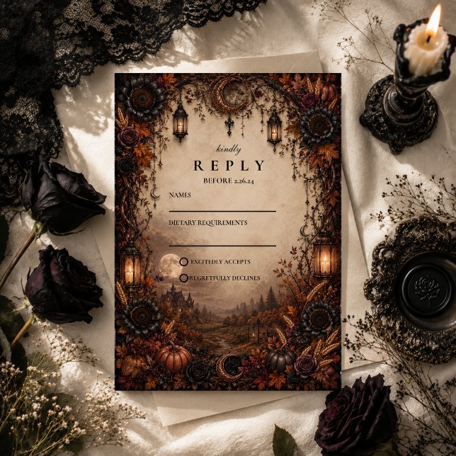 Moody Fall Romance Wedding RSVP Card (Creator Uploaded)