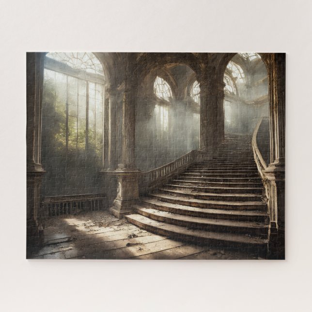 Moody Fantasy Abandoned Chateau Grand Staircase Jigsaw Puzzle (Horizontal)