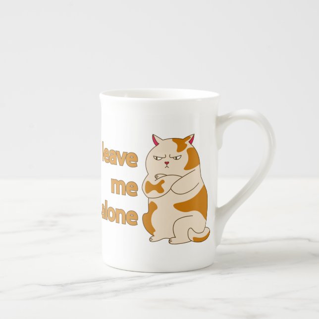 Moody fat cat leave me alone  bone china mug (Right)