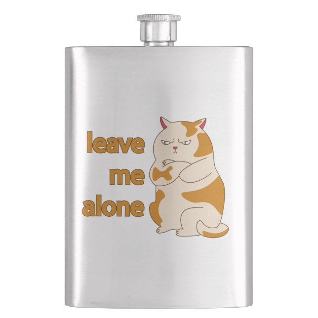 Moody fat cat leave me alone  hip flask (Front)