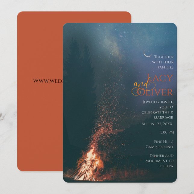 Moody Fireside Wedding Invitation (Front/Back)