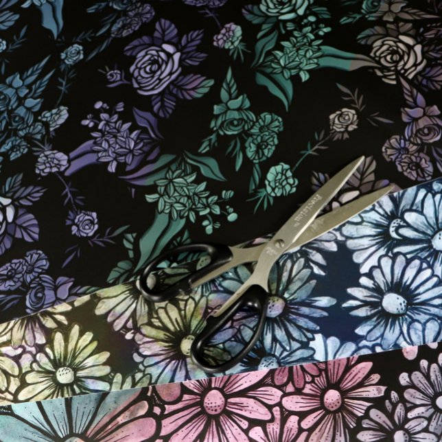 Moody Floral Art Nature Witch Purple Moods Flowers Wrapping Paper Sheet (Creator Uploaded)