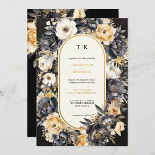 Moody Floral Black and White QR Code Invitation