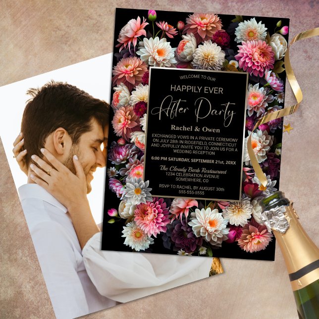 Moody Floral Black Happily Ever After Party Invitation (Creator Uploaded)