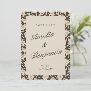Moody Floral Black Ivory Script Wedding Save The Date