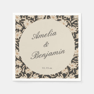 Moody Floral Black Ivory Wedding Personalized Napkin