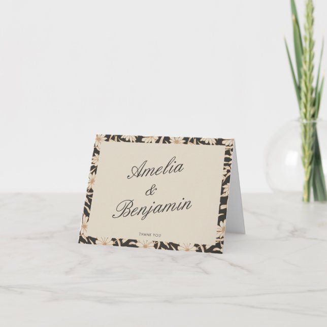 Moody Floral Black Ivory Wedding Personalized Thank You Card (Front)