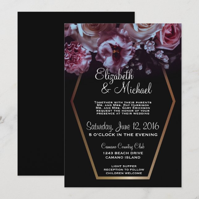 Moody Floral & Black Wedding Invitation (Front/Back)