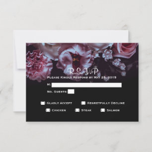 Moody Floral & Black Wedding RSVP Dinner Choices