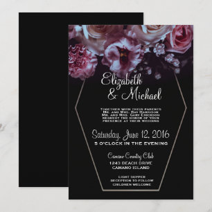 Moody Floral & Black Wedding With Silver Invitation