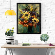 Moody Floral Bouquet Sunflower Art Poster
