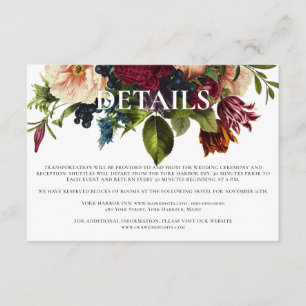 Moody Floral Burgundy Wedding details Enclosure Card