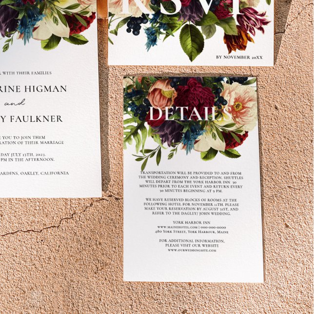 Moody Floral Burgundy Wedding details Enclosure Card (Creator Uploaded)