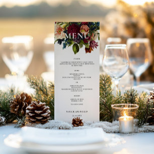 Moody Floral Burgundy Wedding dinner Menu