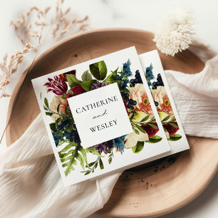 Moody Floral Burgundy Wedding  Napkin