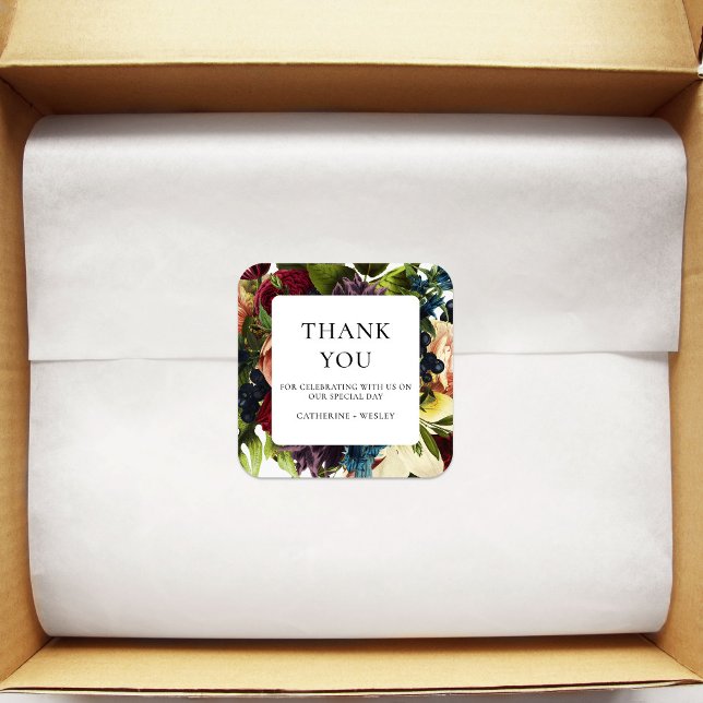 Moody Floral Burgundy Wedding  Square Sticker (Creator Uploaded)