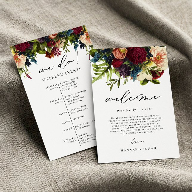 Moody Floral Burgundy Wedding Welcome Bag card (Creator Uploaded)