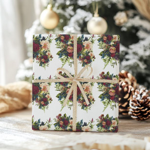 Moody Floral Burgundy Wedding Wrapping Paper