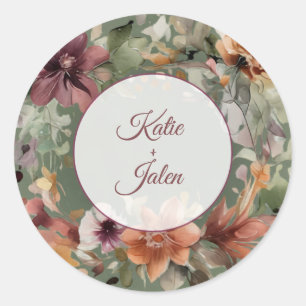 Moody Floral Custom Name Circle Sticker