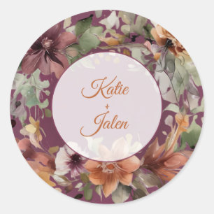 Moody Floral Custom Name Circle Sticker