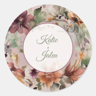 Moody Floral Custom Name Circle Sticker