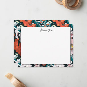 Moody Floral Custom Name Stationery Card