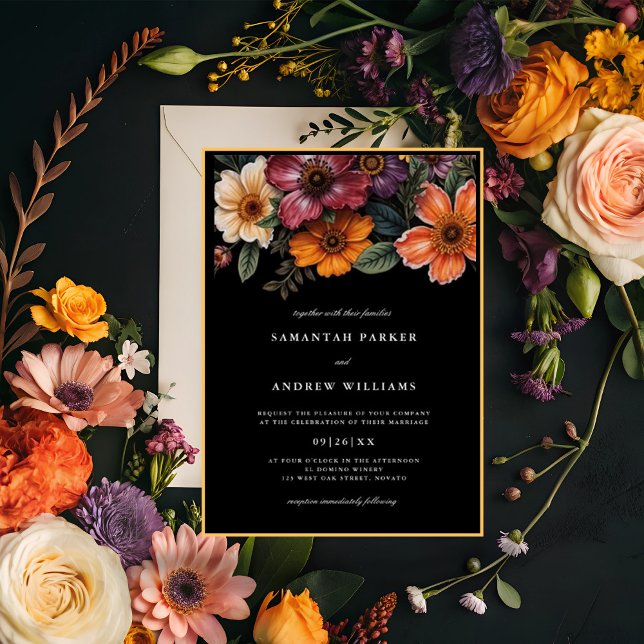 Moody Floral Dark Elegant Vintage Wedding Invitation (Creator Uploaded)