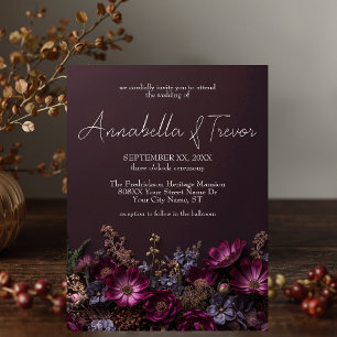 Moody Floral Dark Wildflowers Fall Wedding Invitation