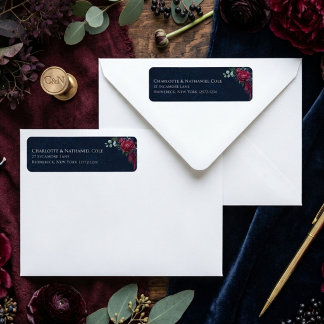 Moody Floral Deep Blue Elegant Return Address